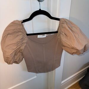 Astr Women's Beige Puff Sleeve Blouse